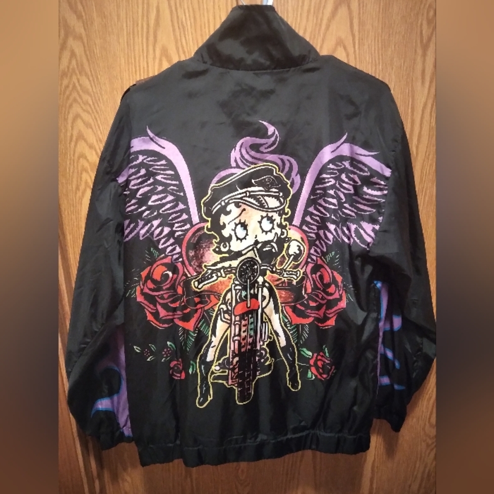 Black Jacket with Purple and Red Graphic